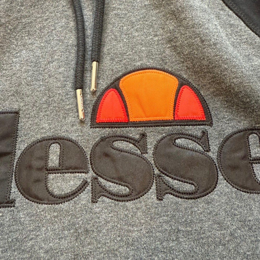 Ellesse Hoodie Gray Black Raglan Sleeve Logo Pullover Casual Athleisure Size S - Picture 4 of 6